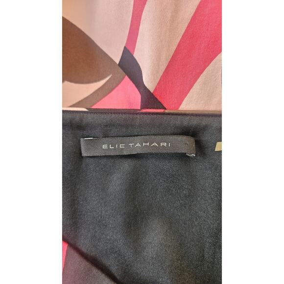 Elie Tahari Skirt Pink Brown Print Drop Waist A-Line Hem Border Women Sz 14 Geo - Picture 10 of 13